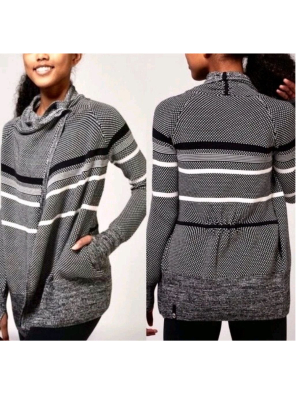 Kid's Ivivva by Lululemon Black White Striped Cardigan Sweater Size 10